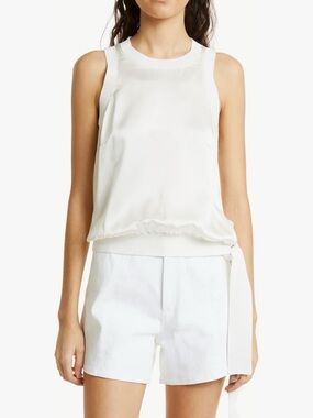 Cinq à Sept Enora Sleeveless Silk Tie-Hem White Top